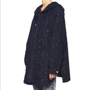 Faith Connexion Unisex European Oversized Blue Tweed $1400 Hooded Over Shirt XS